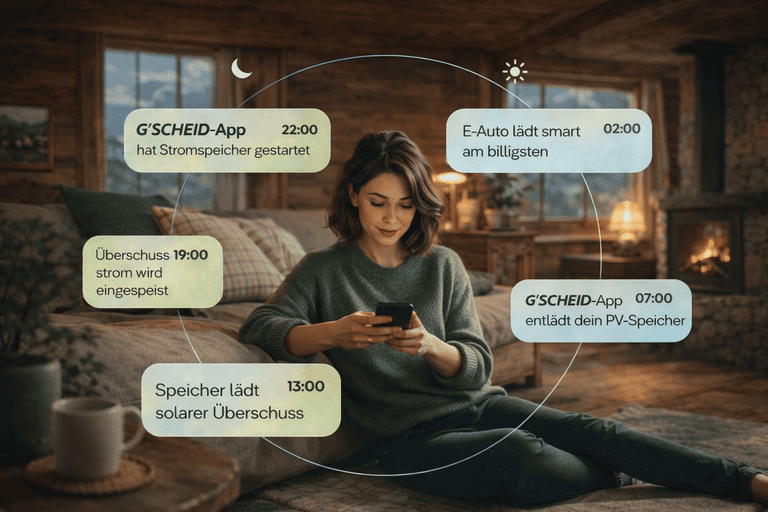 Frau am Handy checked dynamische Strompreise